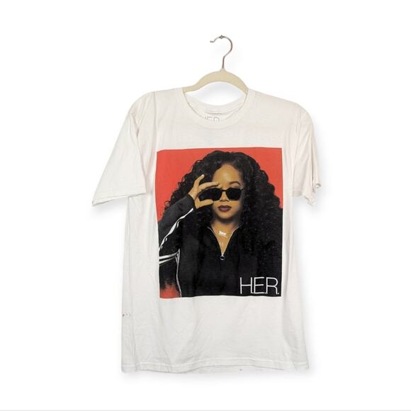 H.E.R Officially Licensed White Graphic Music Short Sleeve Tee - Picture 1 of 6
